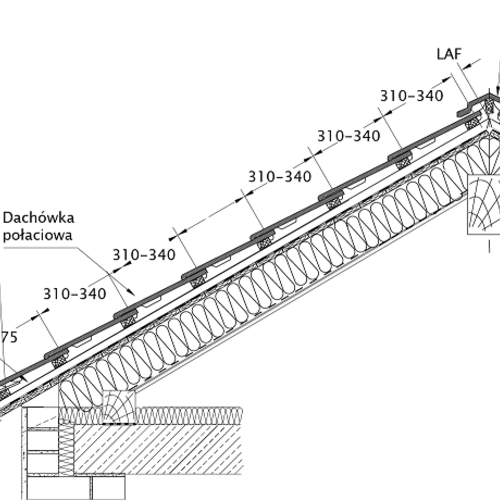 Rysunek techniczny produktu KAPSTADT - przekrój wzdłużny połaci dachu