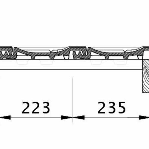 Rysunek techniczny produktu CANTUS OG dachówka boczna prawa z blachą i dachówka połaciowa OFR