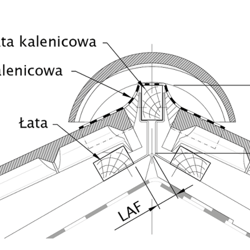 Rysunek techniczny - przekrój kalenicy (LAF i FLA)