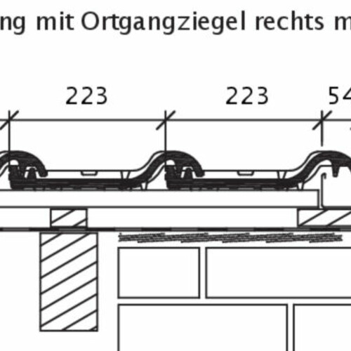 Rysunek techniczny produktu HARMONICA OG dachówka boczna prawa z blachą i dachówka połaciowa ORF