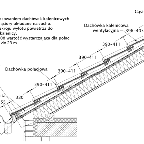 Rysunek techniczny produktu MAGNUM - przekrój wzdłużny połaci dachudachu