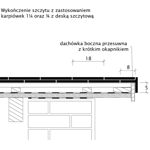 Rysunek techniczny produktu PROFIL 15,5X38X1,2 - przekrój wzdłużny połaci dachu