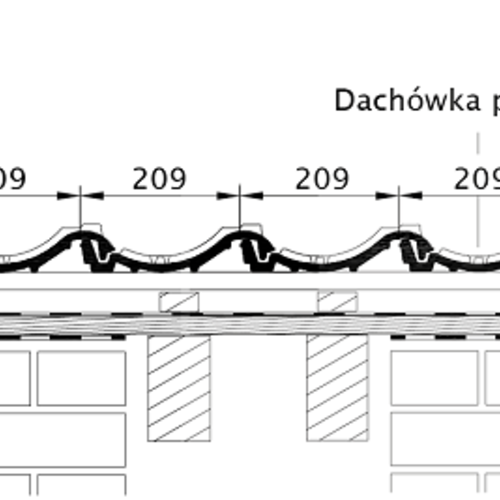 Rysunek techniczny produktu MELODIE - przekrój poprzeczny połaci dachu