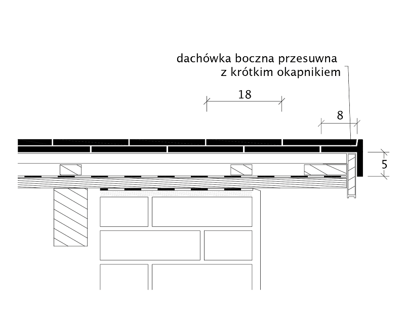 Rysunek techniczny produktu AMBIENTE KRÓJ SEGMENTOWY - przekrój poprzeczny połaci dachu