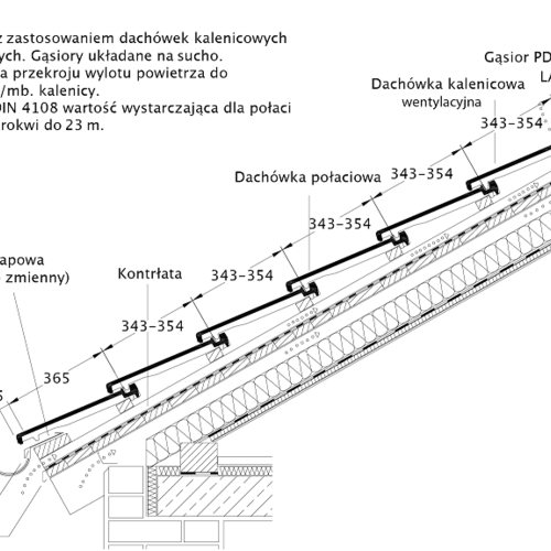 Rysunek techniczny produktu DOMINO - przekrój wzdłużny połaci dachu