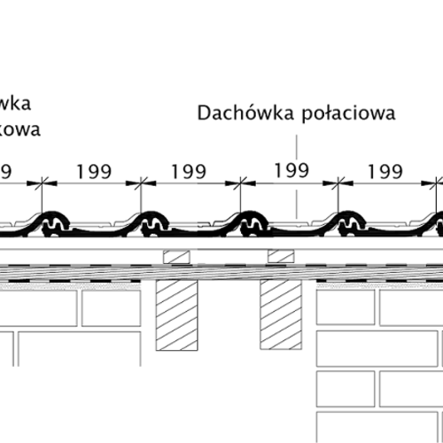 Rysunek techniczny produktu HARMONIE - przekrój poprzeczny połaci dachu