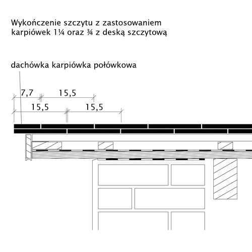 Rysunek techniczny produktu PROFIL 15,5X38X1,2 - przekrój wzdłużny połaci dachu