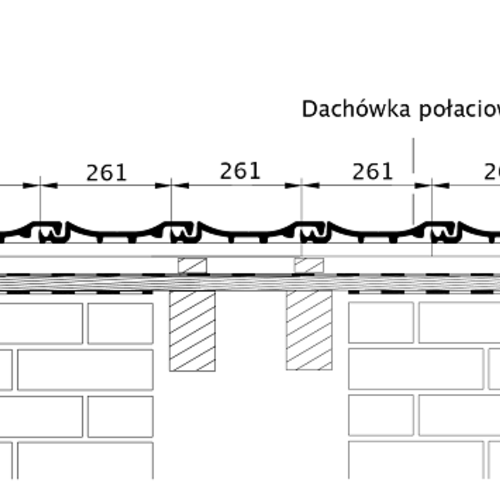 Rysunek techniczny produktu KODA - przekrój poprzeczny połaci dachu