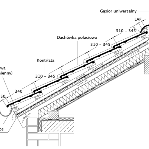 Rysunek techniczny produktu HEIDELBERG  - przekrój wzdłużny połaci dachu