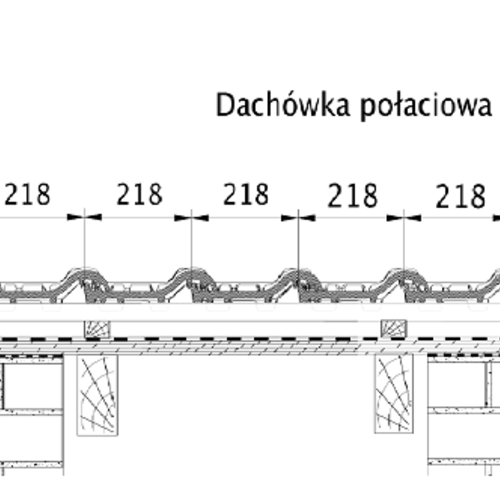 Rysunek techniczny produktu MZ3 - przekrój poprzeczny połaci dachu