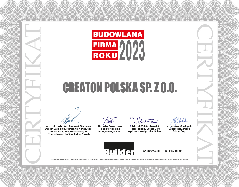 „Budowlana Firma Roku 2023” - CREATON Polska sp. z o.o.