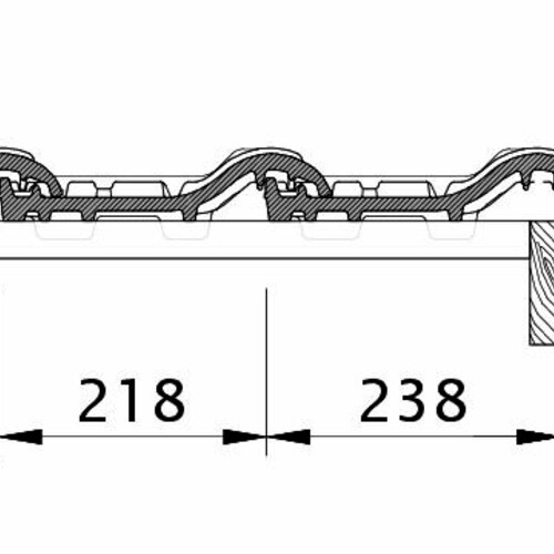 Rysunek techniczny produktu MZ3 OG dachówka boczna prawa z blachą i dachówka połaciowa OFR