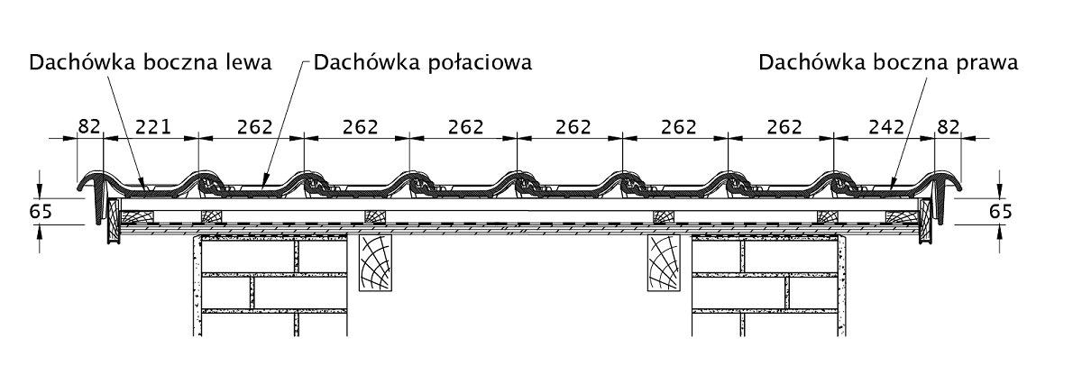 Rysunek techniczny produktu TITANIA - przekrój poprzeczny połaci dachu