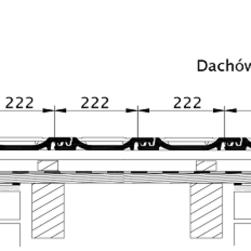 Rysunek techniczny produktu OPTIMA - przekrój poprzeczny połaci dachu