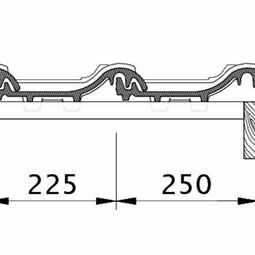 Rysunek techniczny produktu PREMION OG dachówka boczna prawa z blachą i dachówka połaciowa OFR