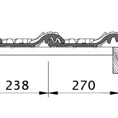 Rysunek techniczny produktu FUTURA OG dachówka boczna prawa z blachą i dachówka połaciowa OFR