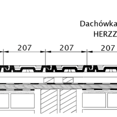 Rysunek techniczny produktu HERZ - przekrój poprzeczny połaci dachu