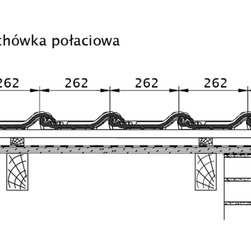 Rysunek techniczny produktu TITANIA - przekrój poprzeczny połaci dachu