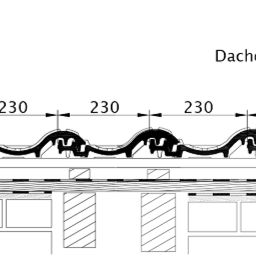 Rysunek techniczny produktu SINFONIE - przekrój poprzeczny połaci dachu