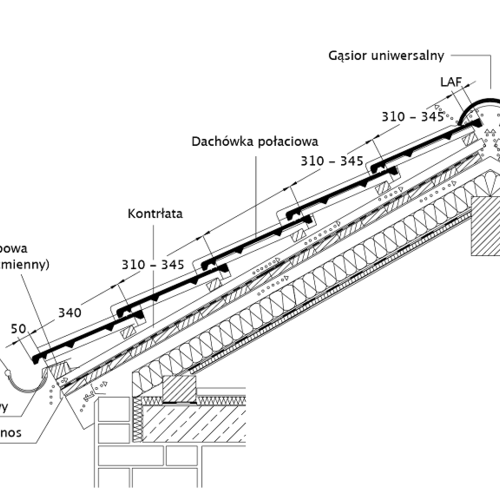 Rysunek techniczny produktu HEIDELBERG - przekrój wzdłużny połaci dachu