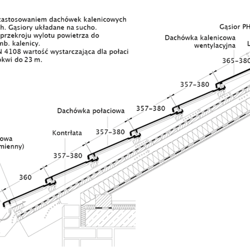 Rysunek techniczny produktu RATIO - przekrój wzdłużny połaci dachu 