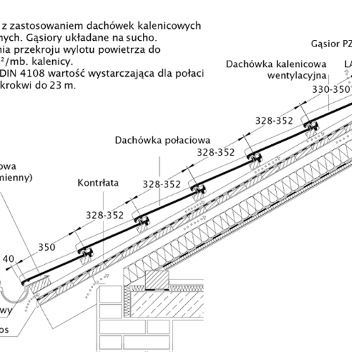 Rysunek techniczny produktu HARMONIE - przekrój wzdłużny połaci dachu