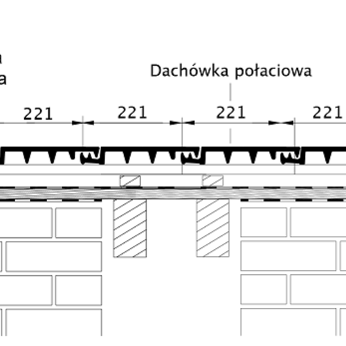 Rysunek techniczny produktu VISIO - przekrój poprzeczny połaci dachu