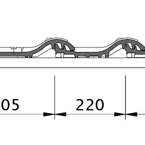 Rysunek techniczny produktu MAGNUM OG dachówka boczna lewa z blachą i dachówka dwufalowa ODL