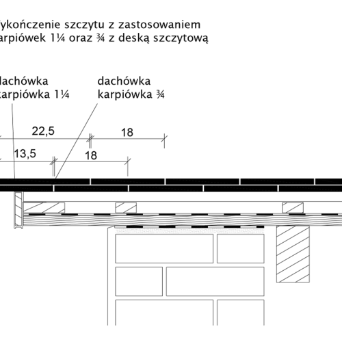 Rysunek techniczny produktu AMBIENTE KRÓJ PROSTY - przekrój poprzeczny połaci dachu