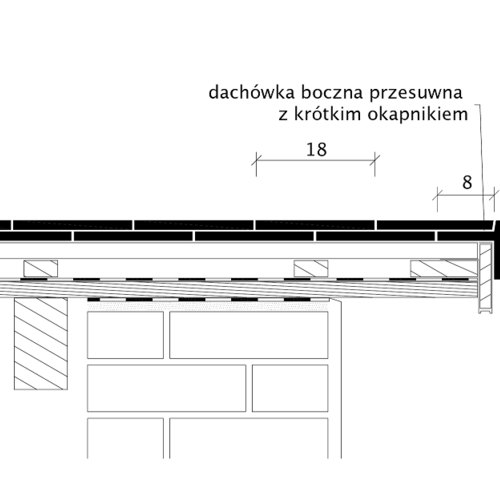 Rysunek techniczny produktu PROFIL SÄCHSISCHE BIBER 18X38X1,4 - przekrój poprzeczny połaci dachu