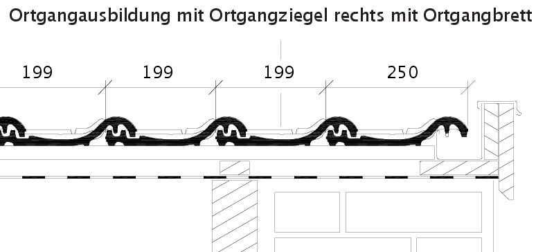 Rysunek techniczny produktu HARMONIE OG dachówka boczna prawa z blachą i dachówka połaciowa ORF