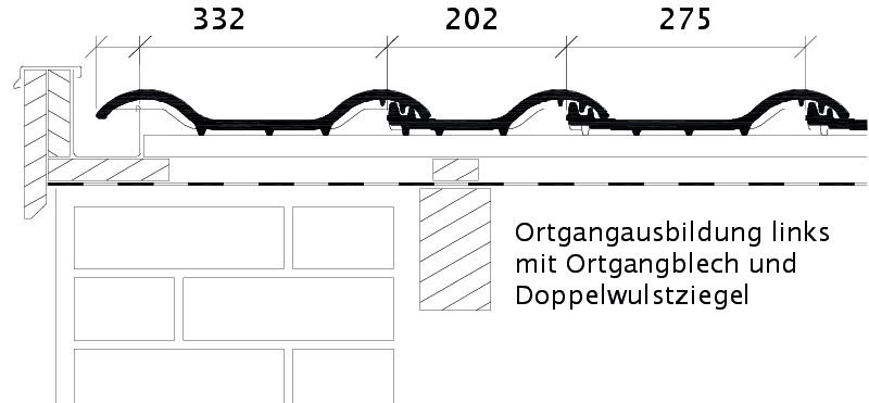 Rysunek techniczny produktu BALANCE OG dachówka boczna lewa z blachą i dachówka dwufalowa ODL