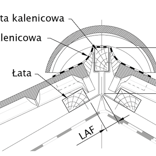 Rysunek techniczny produktu CANTUS - przekrój kalenicy