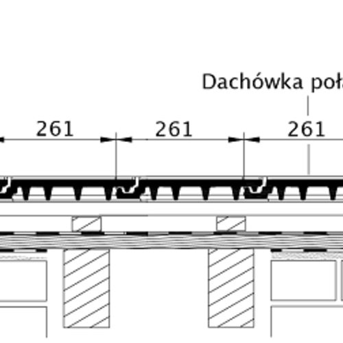 Rysunek techniczny produktu SIMPLA - przekrój poprzeczny połaci dachu