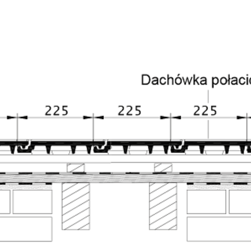 Rysunek techniczny produktu DOMINO - przekrój poprzeczny połaci dachu