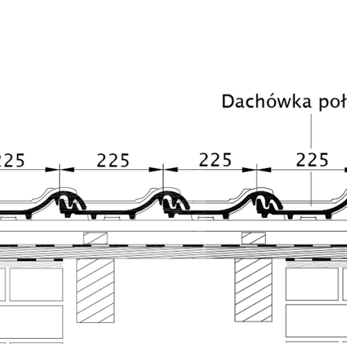 Rysunek techniczny produktu PREMION - przekrój poprzeczny połaci dachu